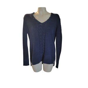 Tommy Bahama Blue Cable Knit Hoodie Sweater Womens S/P Cotton/Linen‎ Blend